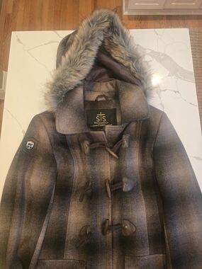 STS Ranchwear Plaid Toggle Coat with Faux Fur Hood